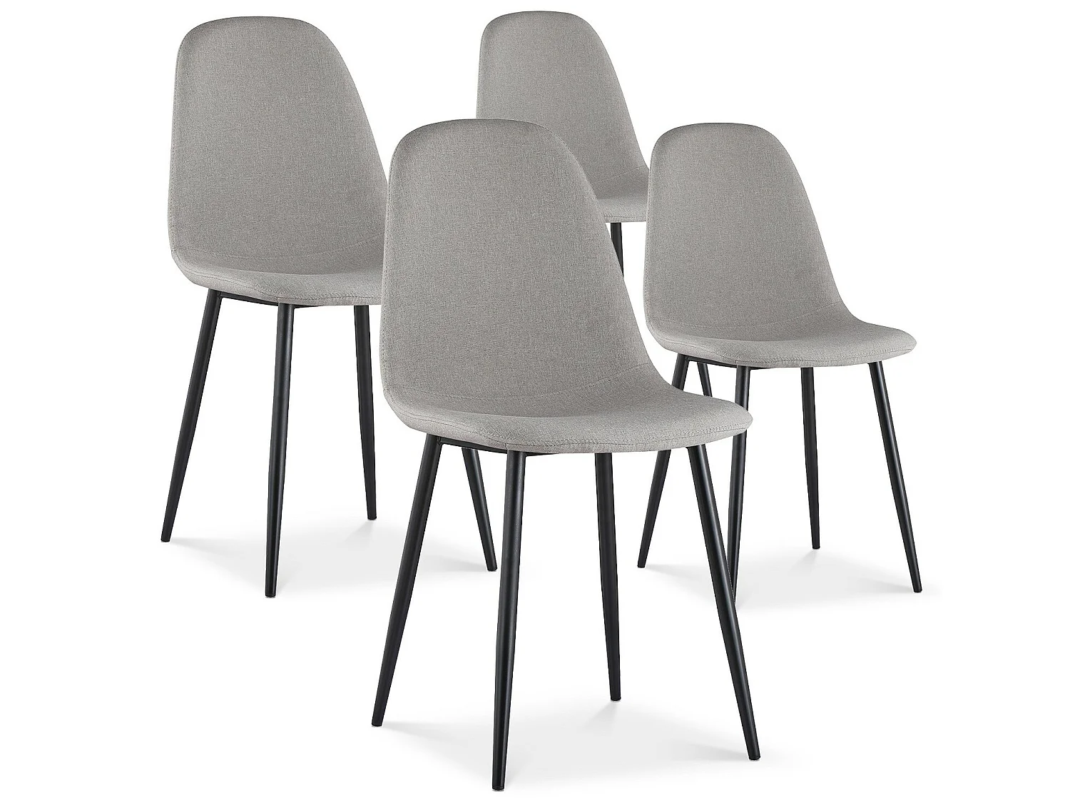 Lot de 4 chaises Bali tissu gris pieds noir