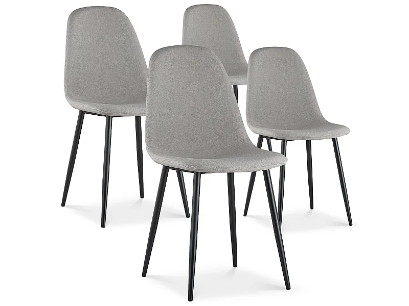 Lot de 4 chaises Bali tissu gris pieds noir
