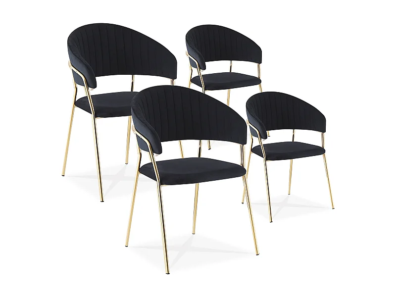 Lot de 4 chaises Margaux velours noir pieds or