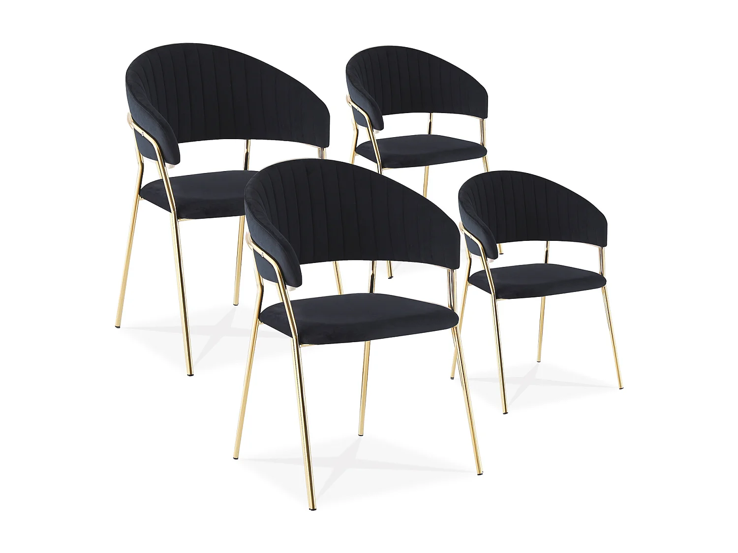 Lot de 4 chaises Margaux velours noir pieds or