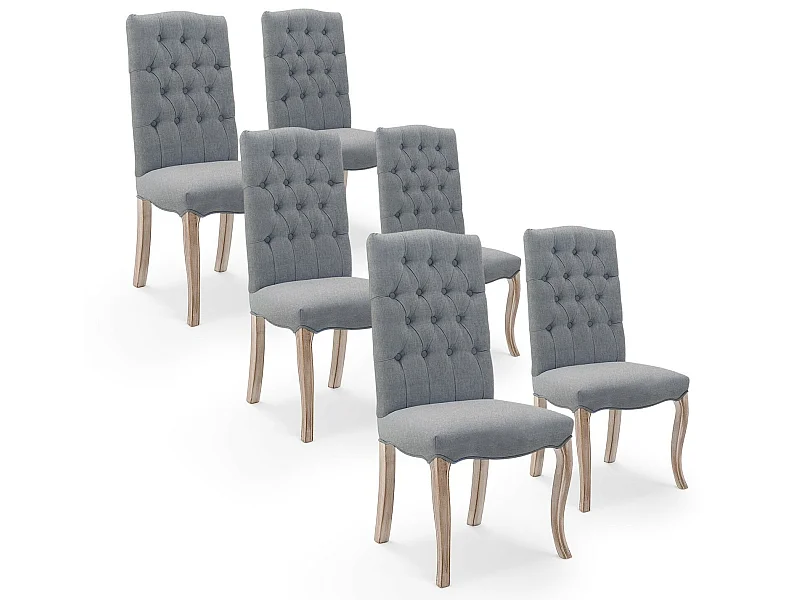 Lot de 6 chaises capitonnées Jade tissu gris