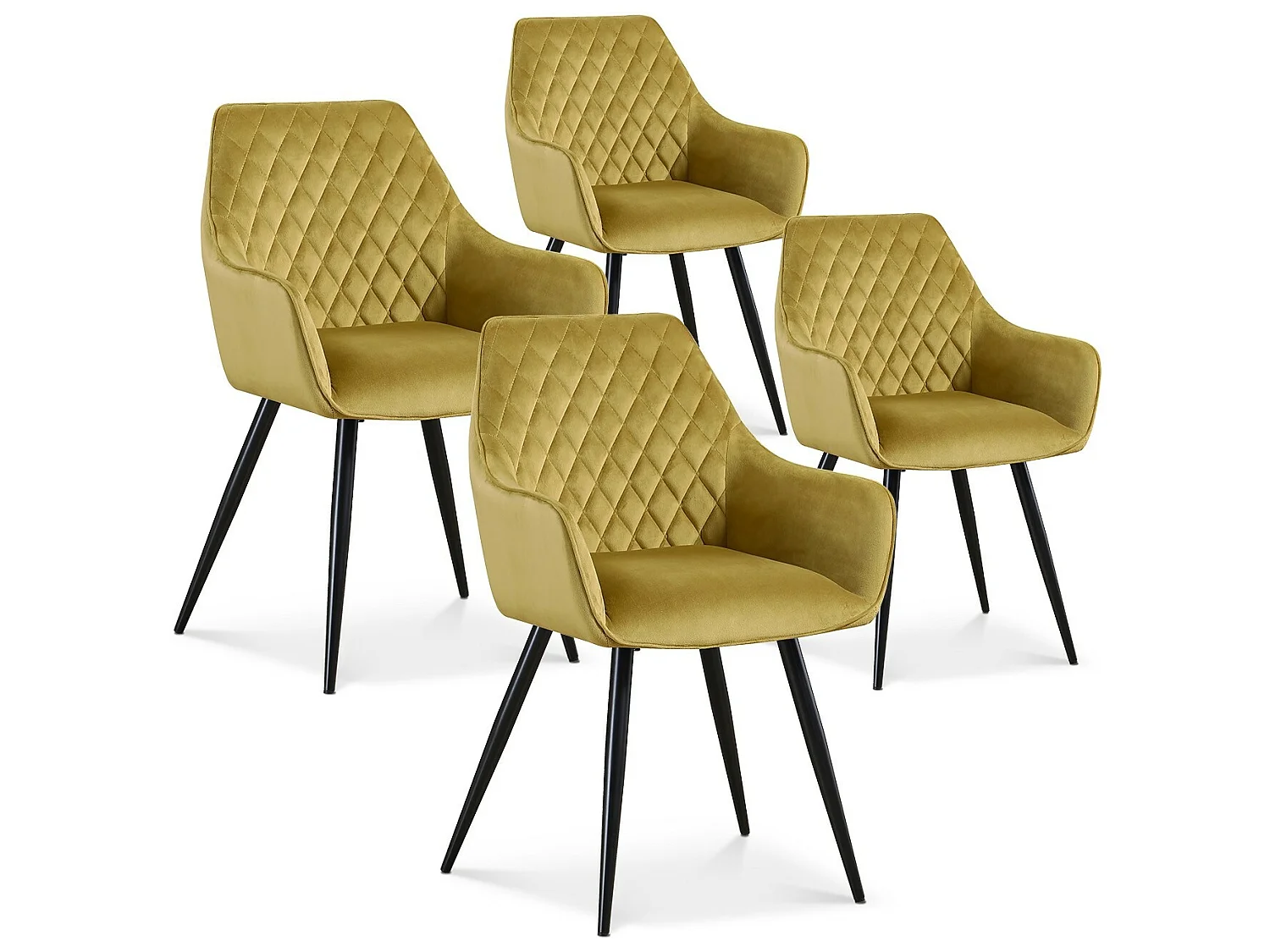 Lot de 4 chaises Victoria en velours jaune moutarde pieds noir