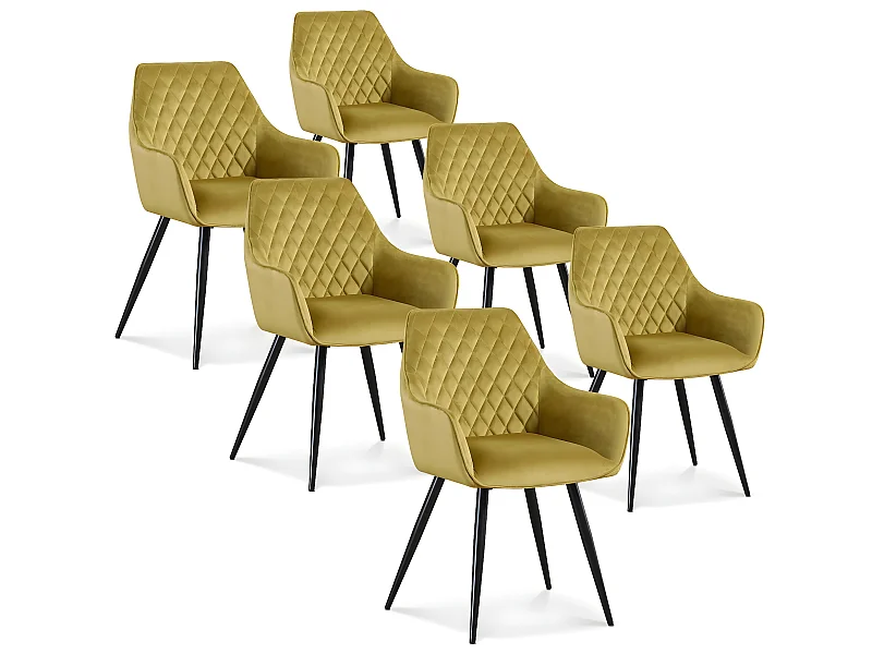 Lot de 6 chaises Victoria en velours jaune moutarde pieds noir