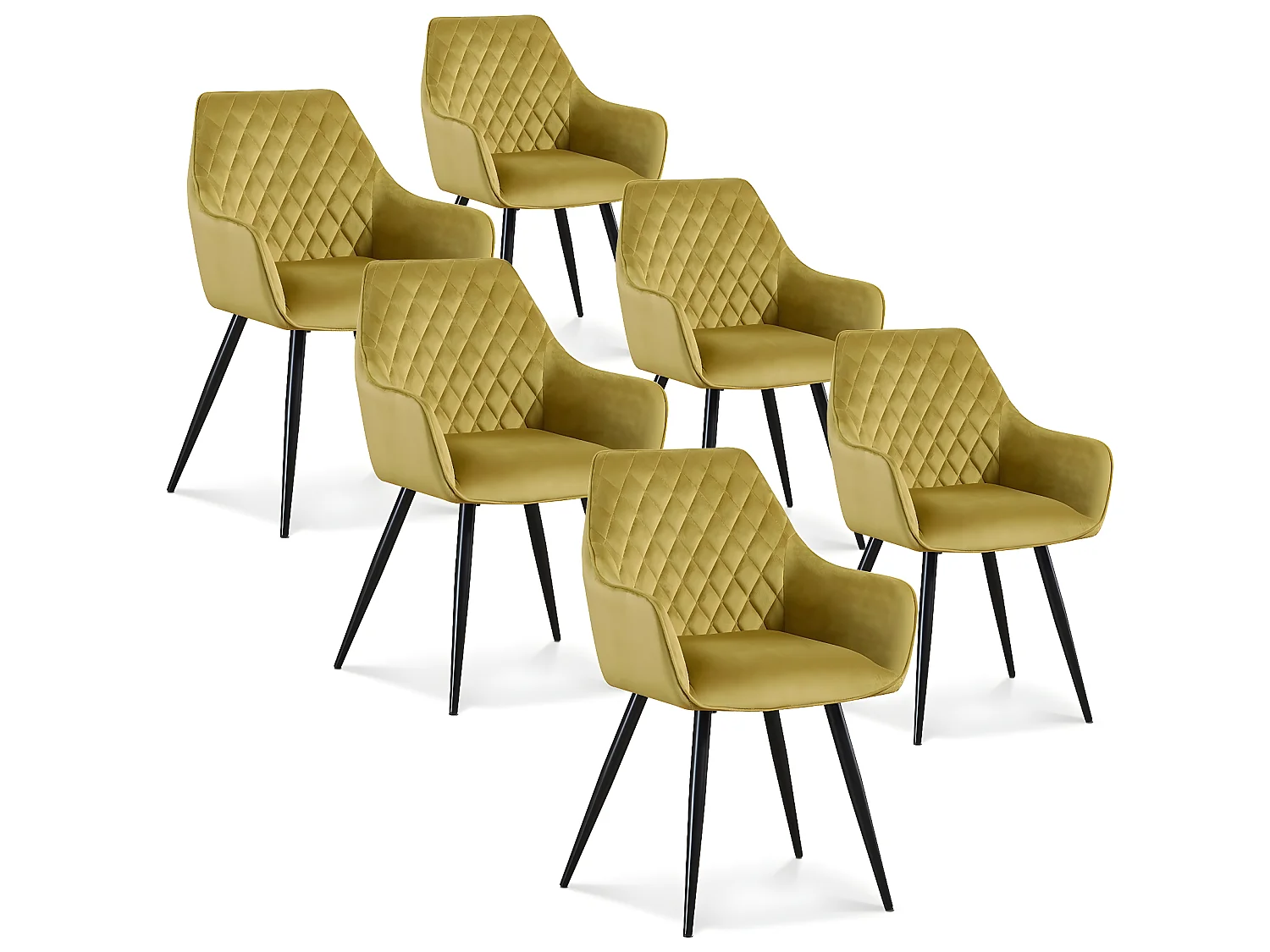 Lot de 6 chaises Victoria en velours jaune moutarde pieds noir
