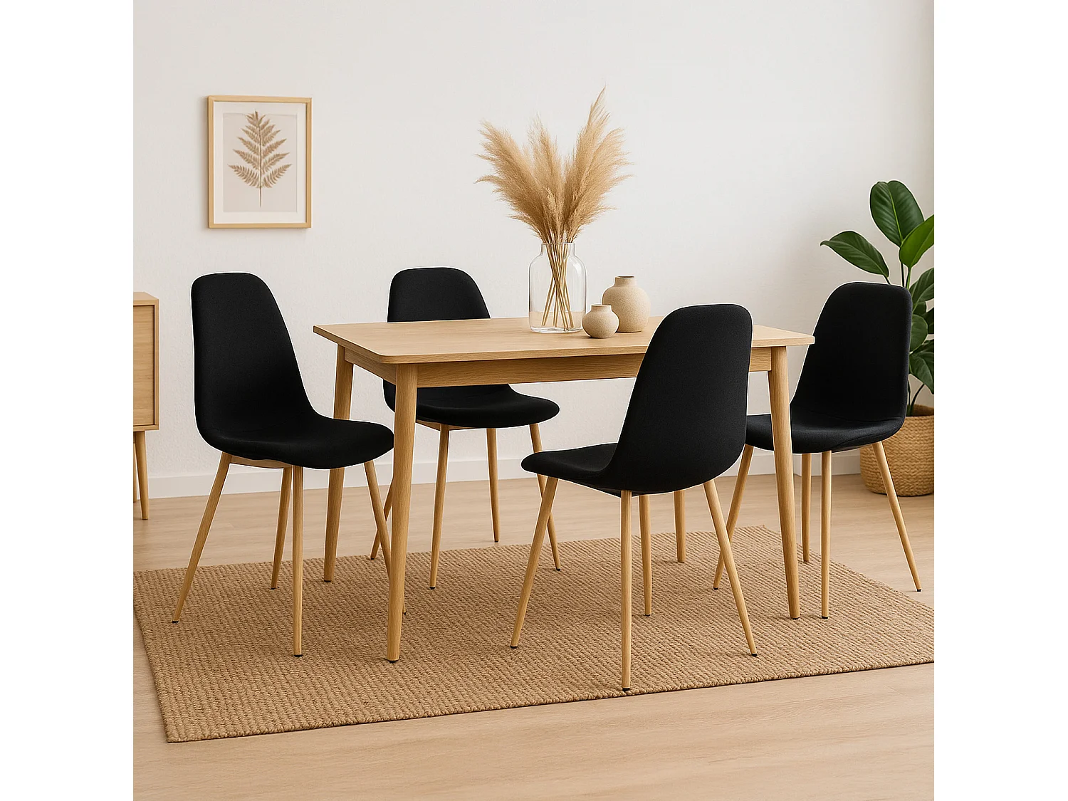 Lot de 4 chaises scandinaves Bali tissu Noir