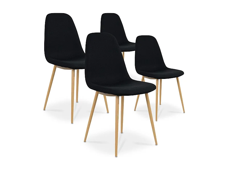 Lot de 4 chaises scandinaves Bali tissu Noir