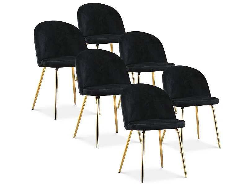 Lot de 6 chaises Cecilia velours Noir pieds or