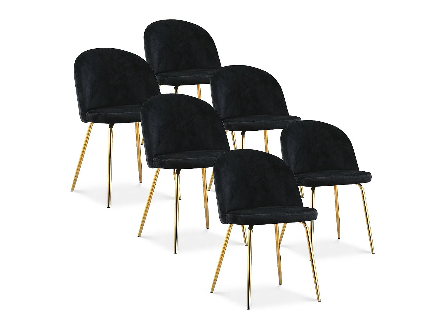 Lot de 6 chaises Cecilia velours Noir pieds or