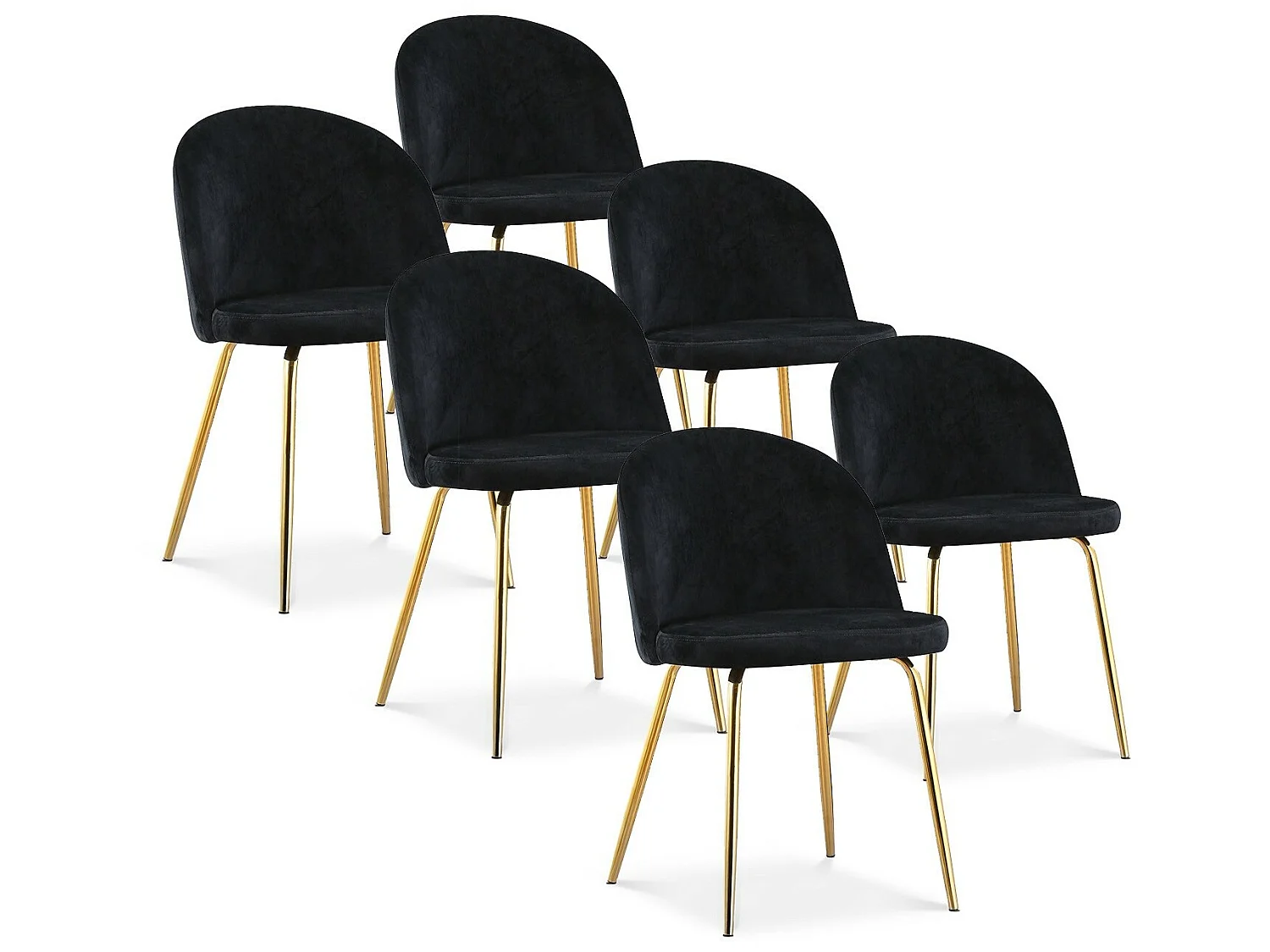 Lot de 6 chaises Cecilia velours Noir pieds or