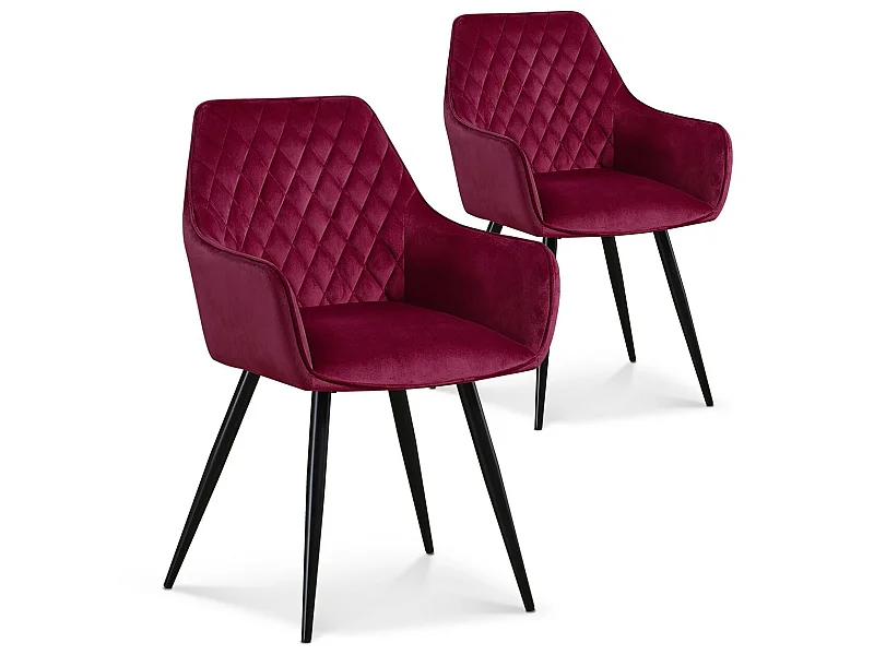 Lot de 2 chaises Victoria en velours rouge pieds noir