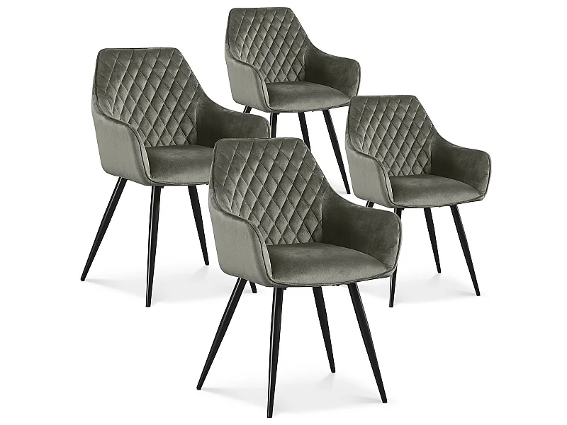 Lot de 4 chaises Victoria en velours gris pieds noir