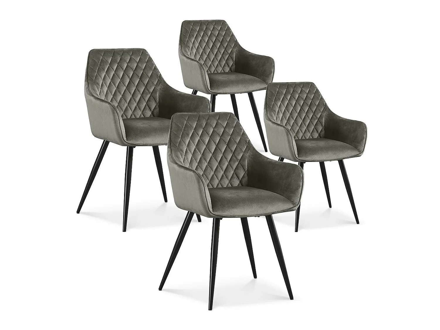 Lot de 4 chaises Victoria en velours gris pieds noir