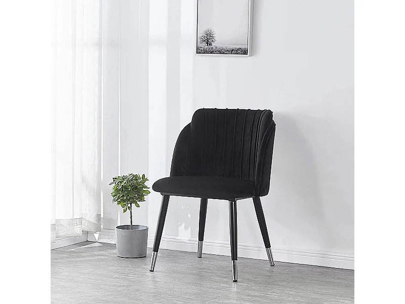 MILANO - Chaise de Salle à Manger en Velours - Style Vintage - Noir