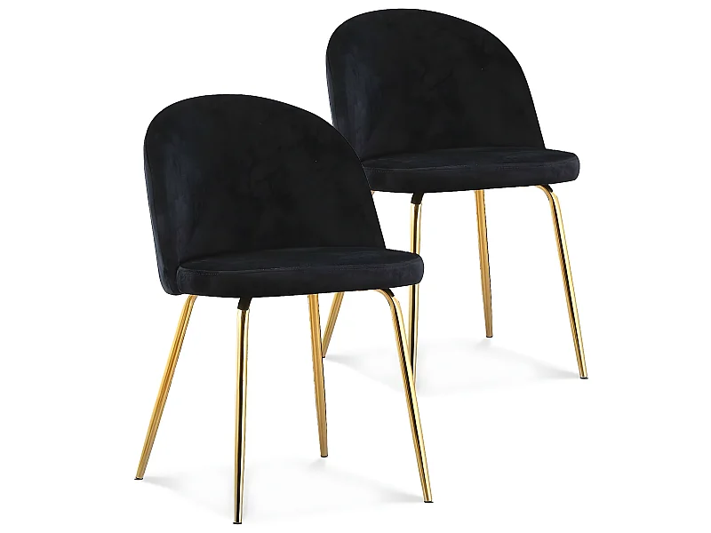Lot de 2 chaises Cecilia velours Noir pieds or