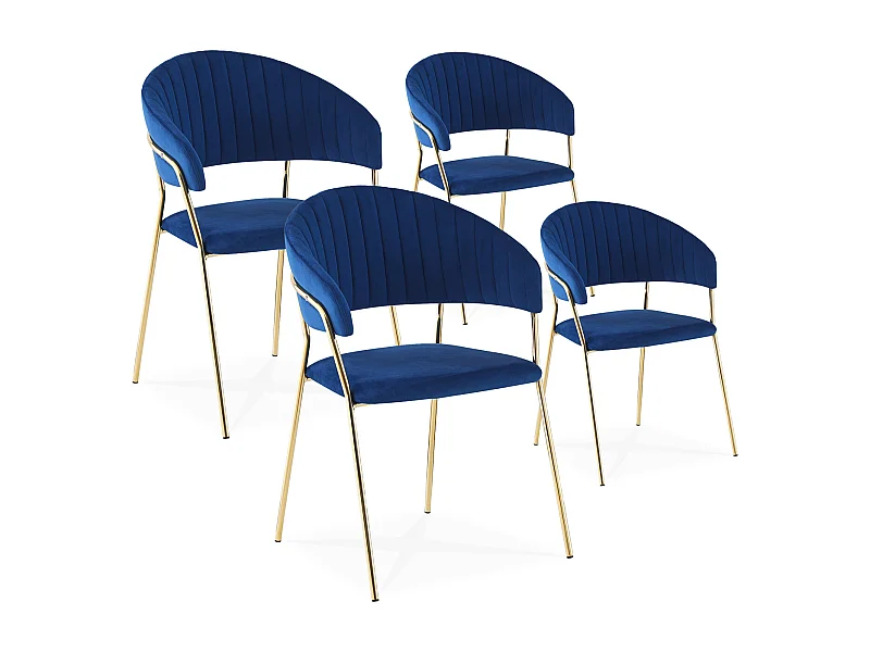Lot de 4 chaises Margaux velours bleu pieds or