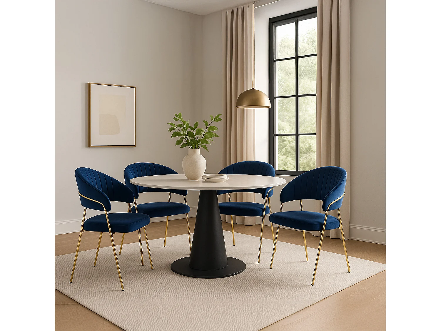 Lot de 4 chaises Margaux velours bleu pieds or