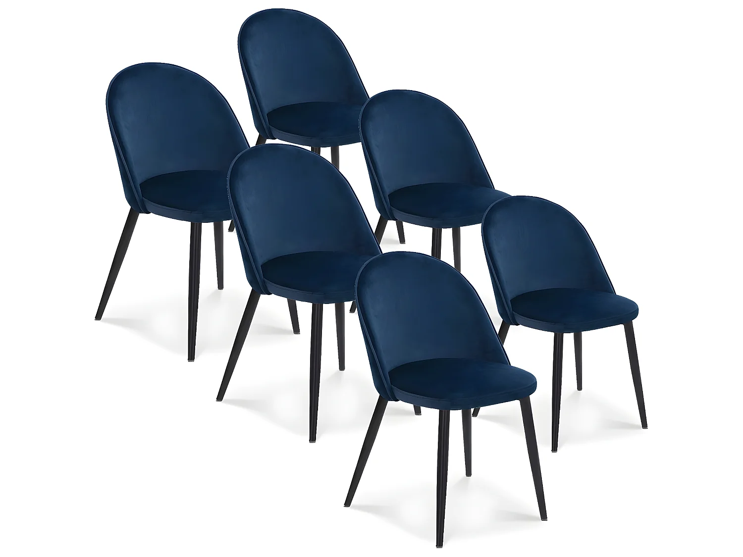 Lot de 6 chaises Cecilia velours Bleu pieds noirs