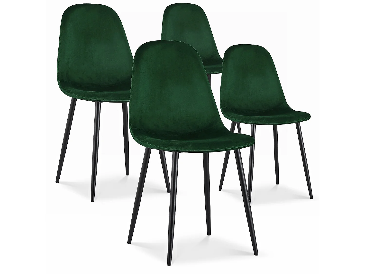 Lot de 4 chaises Bali velours vert pieds noir