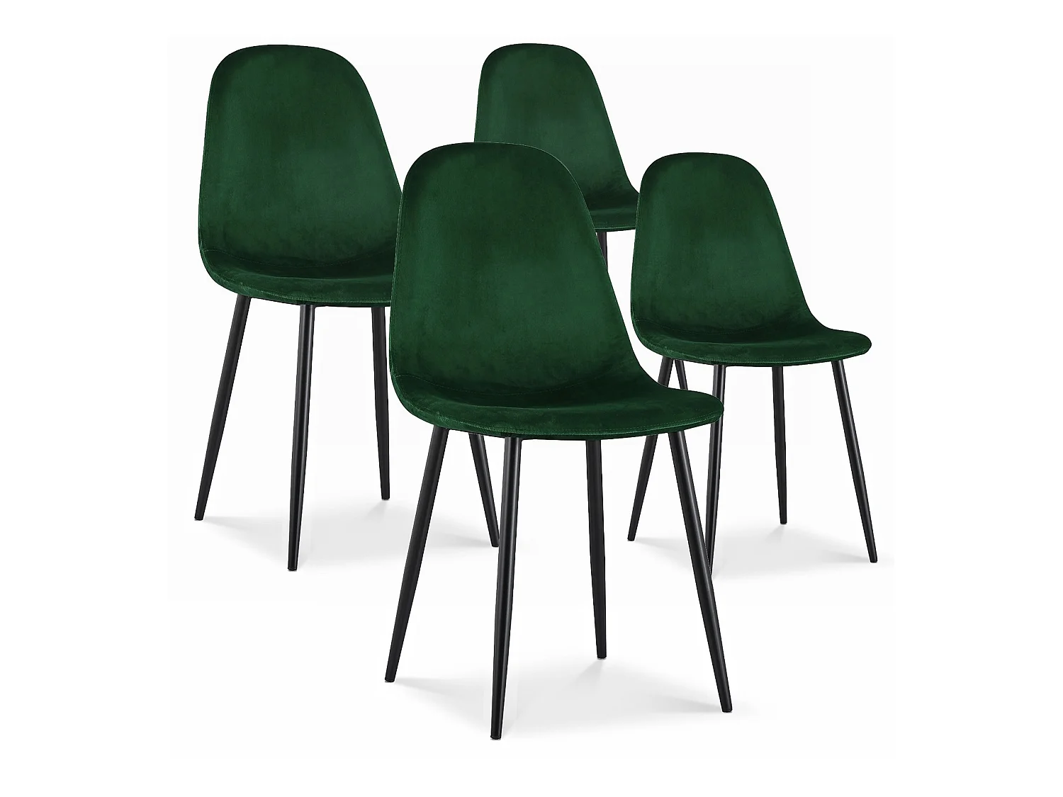 Lot de 4 chaises Bali velours vert pieds noir