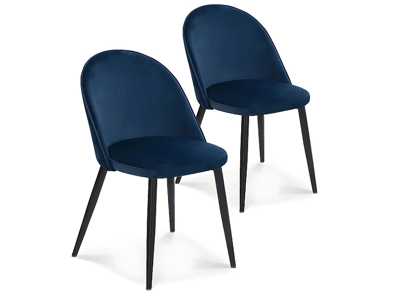 Lot de 2 chaises Cecilia velours Bleu pieds noirs