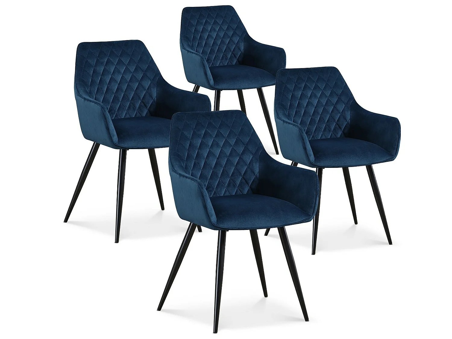 Lot de 4 chaises Victoria en velours bleu pieds noir