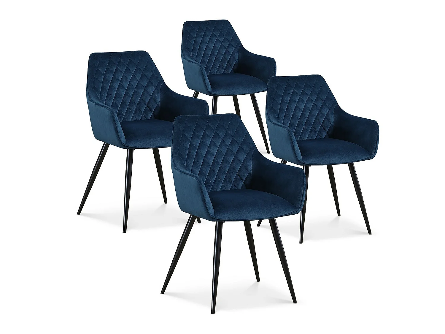 Lot de 4 chaises Victoria en velours bleu pieds noir