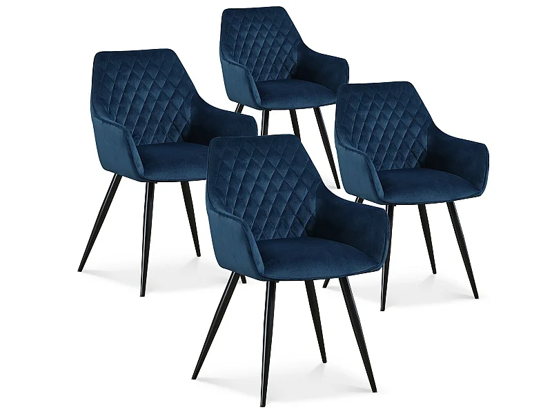 Lot de 4 chaises Victoria en velours bleu pieds noir