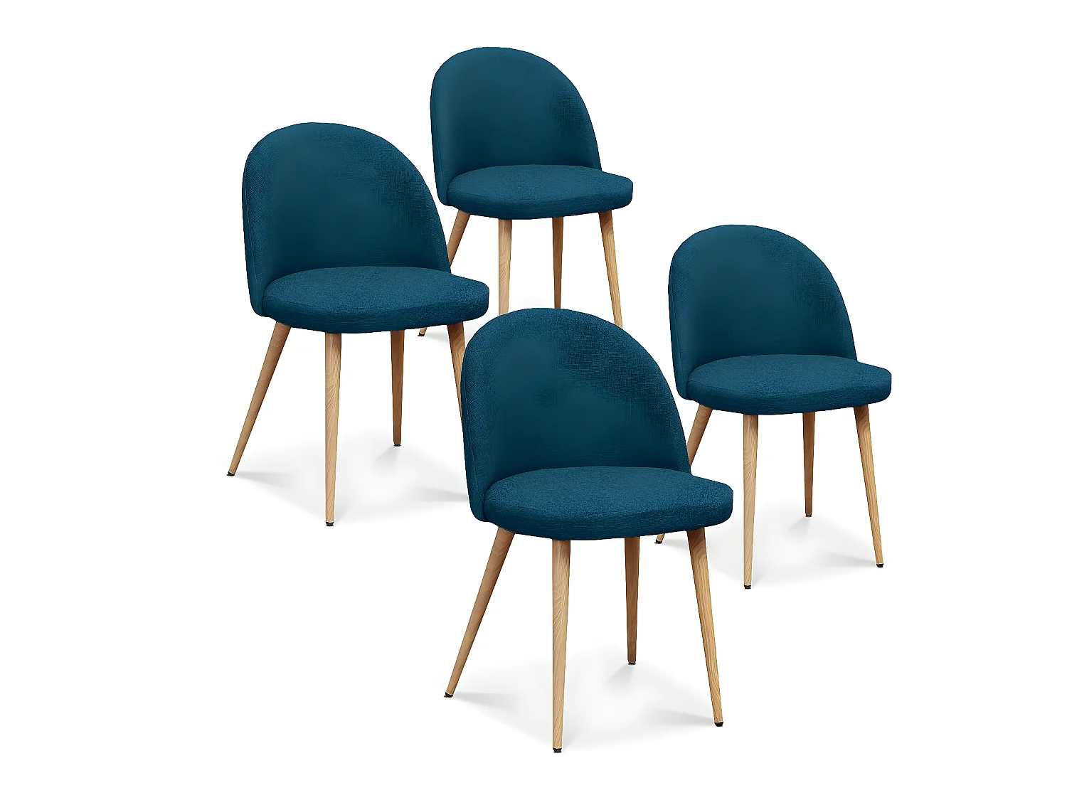 Lot de 4 chaises scandinaves Cecilia tissu bleu canard