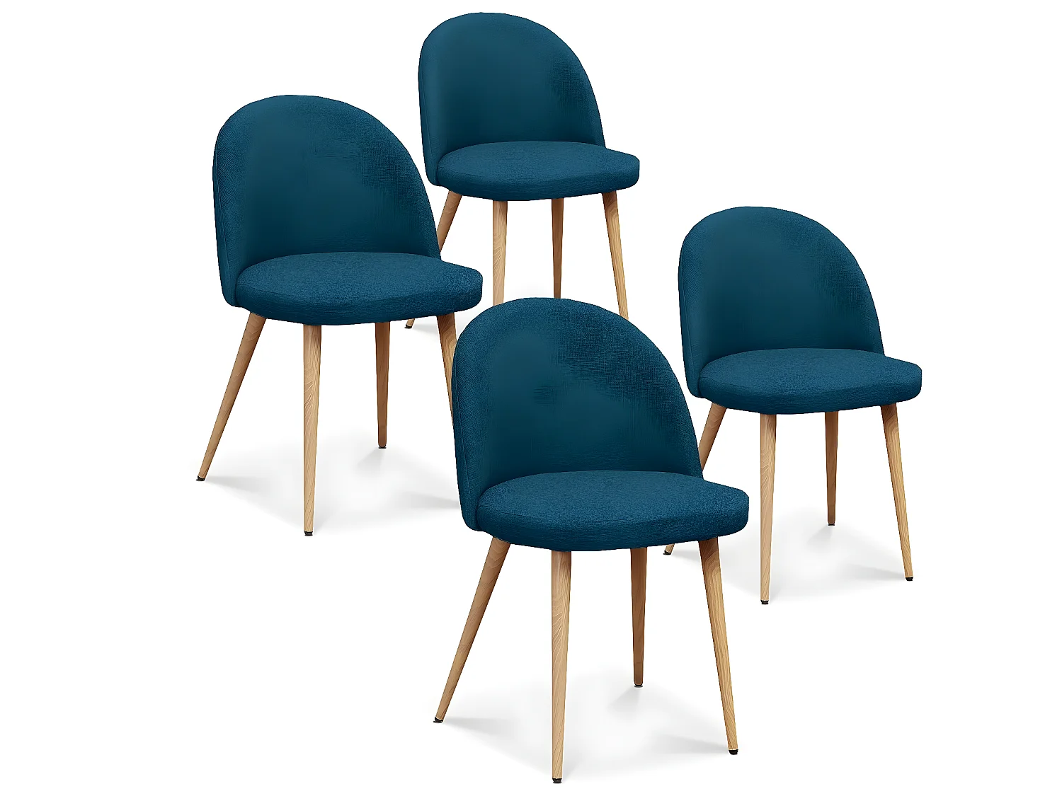 Lot de 4 chaises scandinaves Cecilia tissu bleu canard