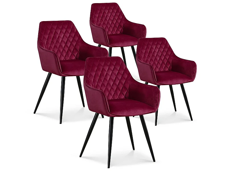 Lot de 4 chaises Victoria en velours rouge pieds noir