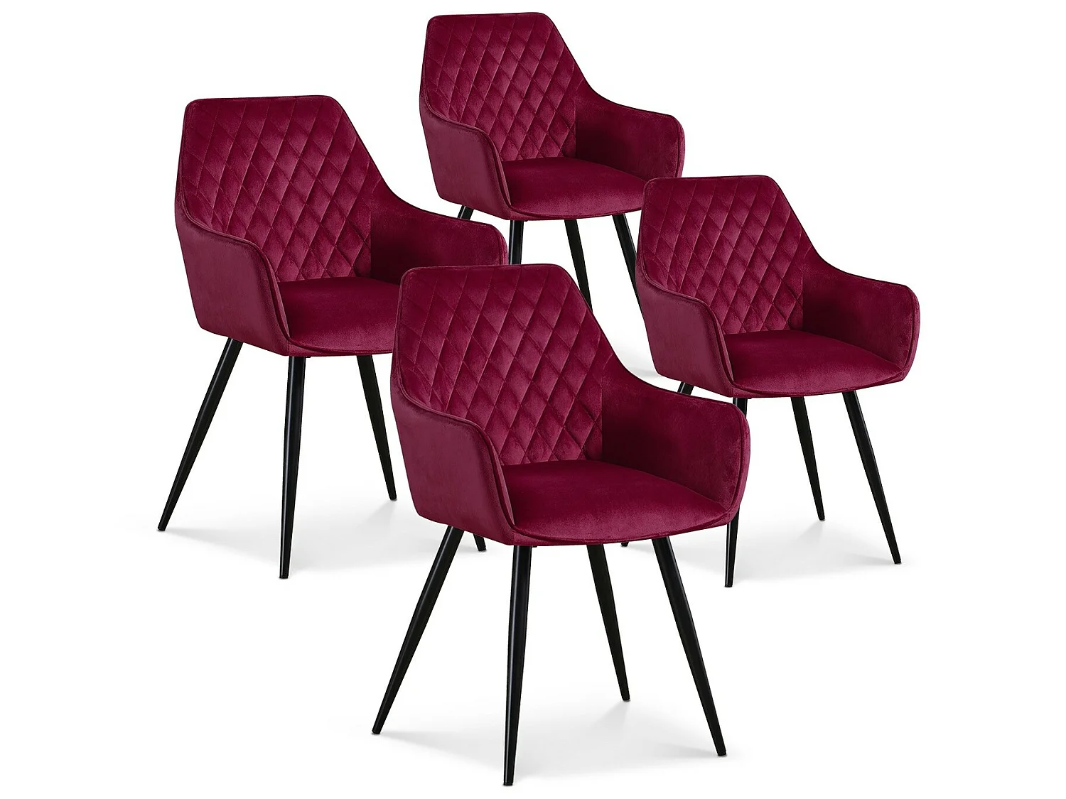 Lot de 4 chaises Victoria en velours rouge pieds noir