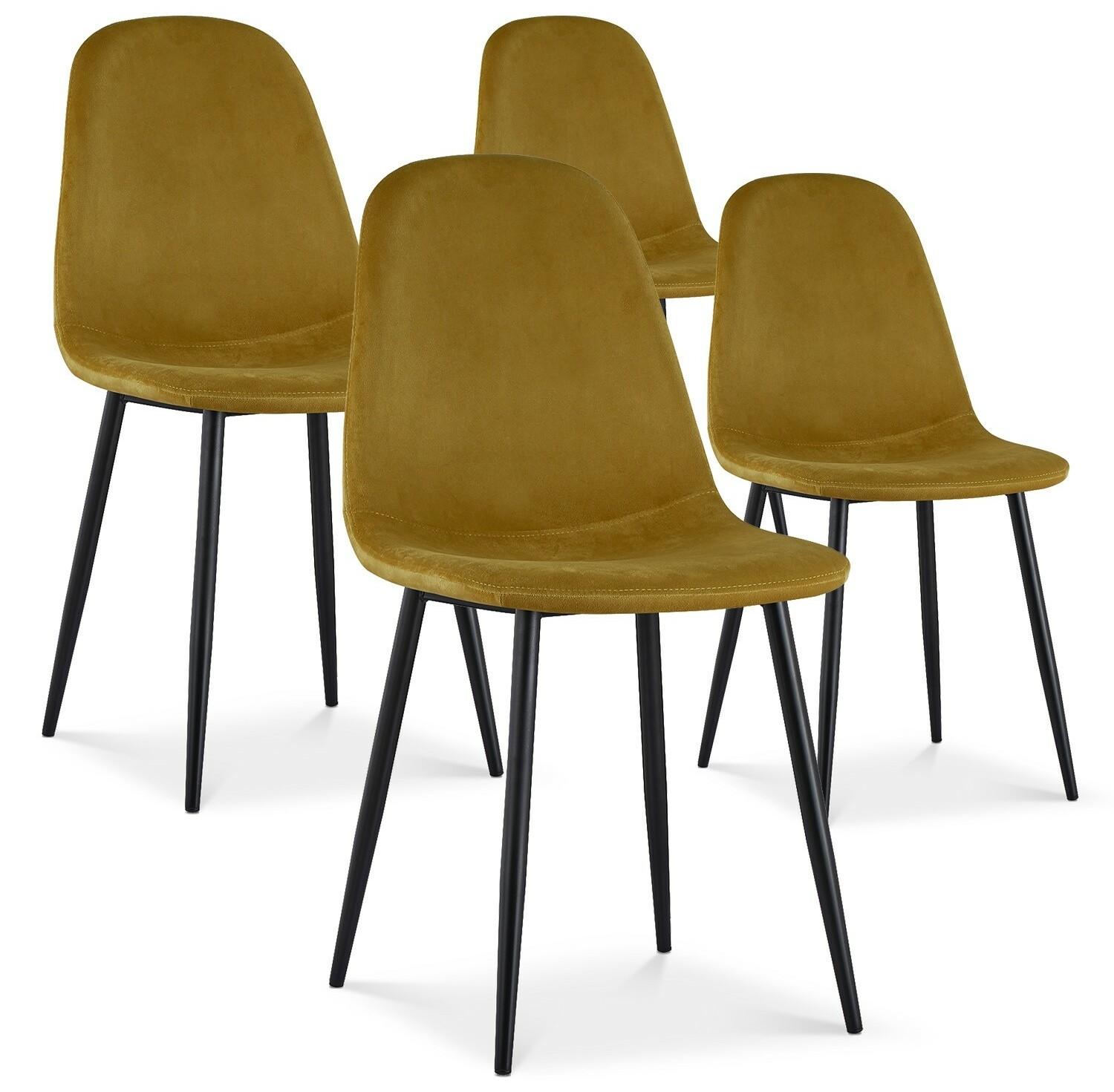 Lot De 4 Chaises Bali Velours Jaune Pieds Noir