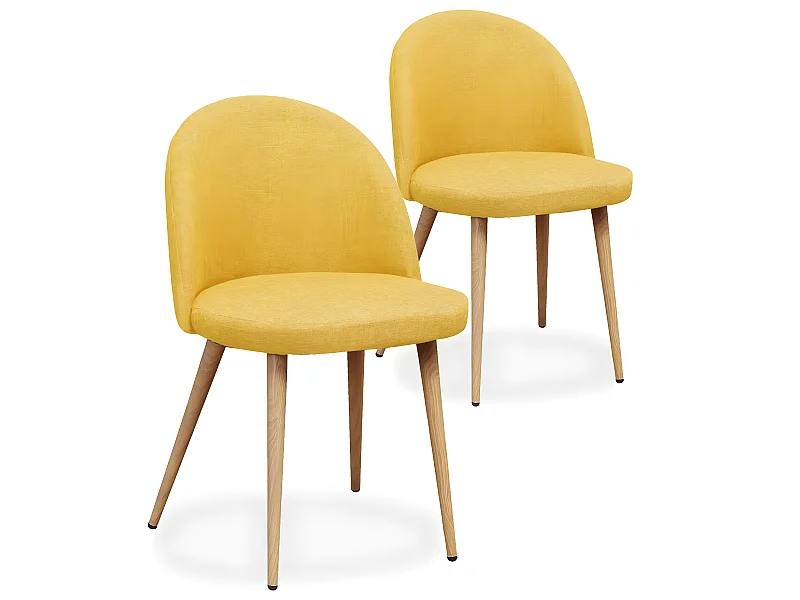 Lot de 2 chaises scandinaves Cecilia tissu Jaune