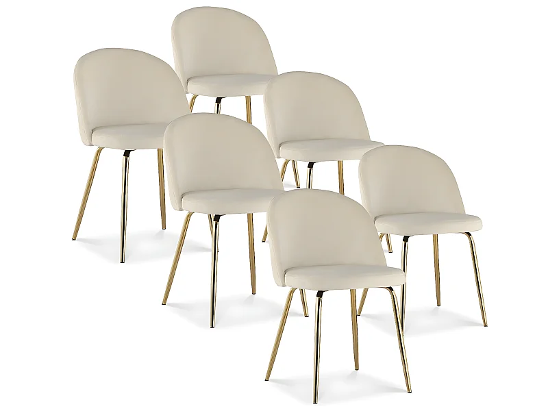 Lot de 6 chaises Cecilia velours Beige pieds or