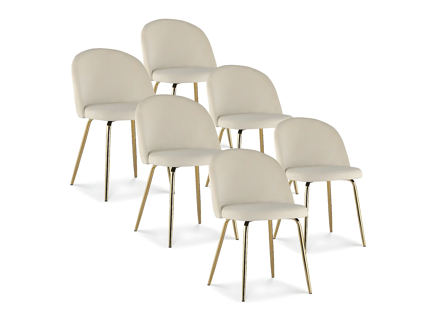 Lot de 6 chaises Cecilia velours Beige pieds or