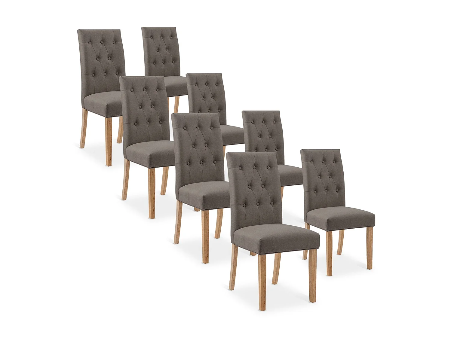 Lot de 8 chaises capitonnées Gaya tissu taupe