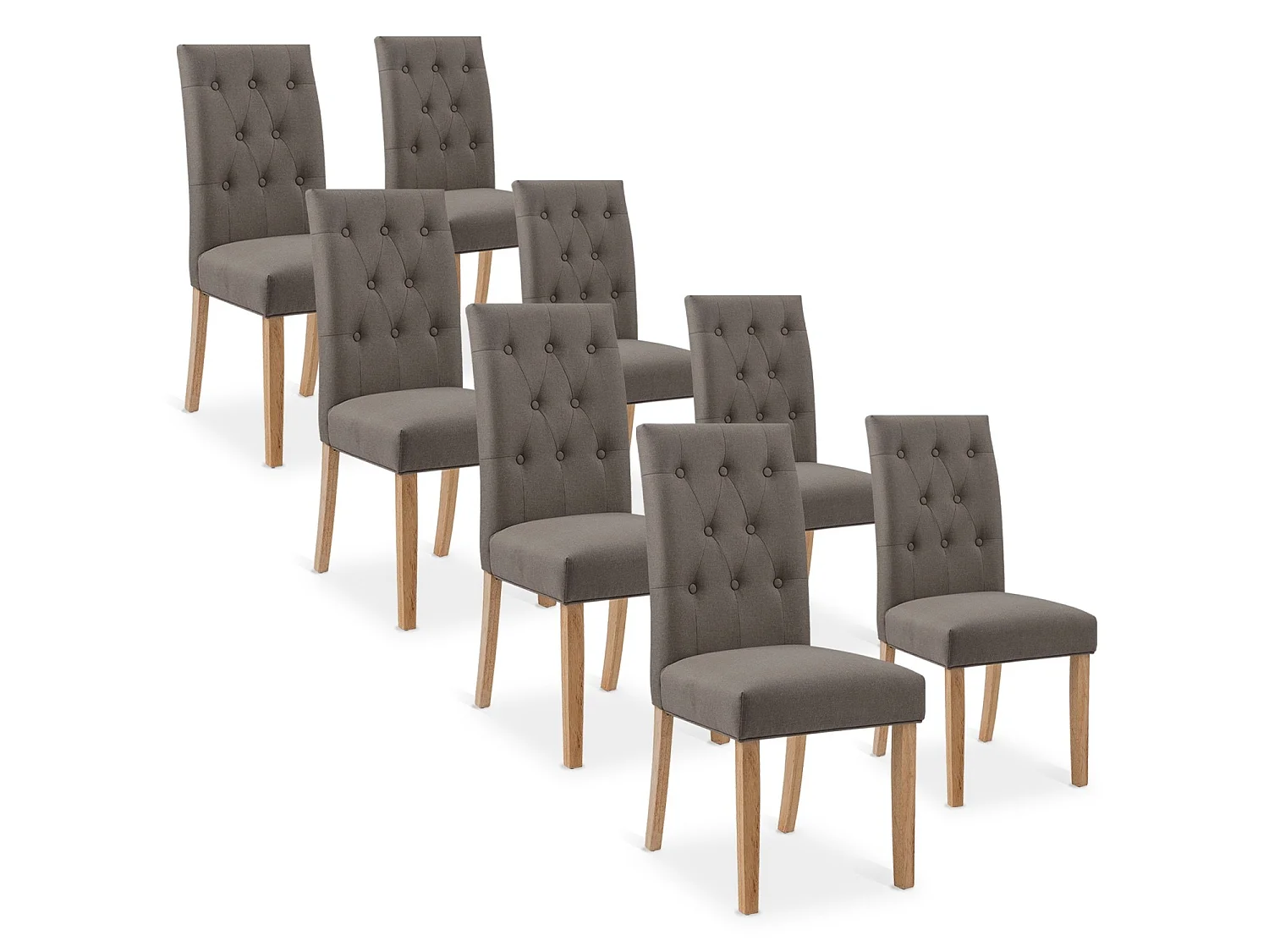 Lot de 8 chaises capitonnées Gaya tissu taupe