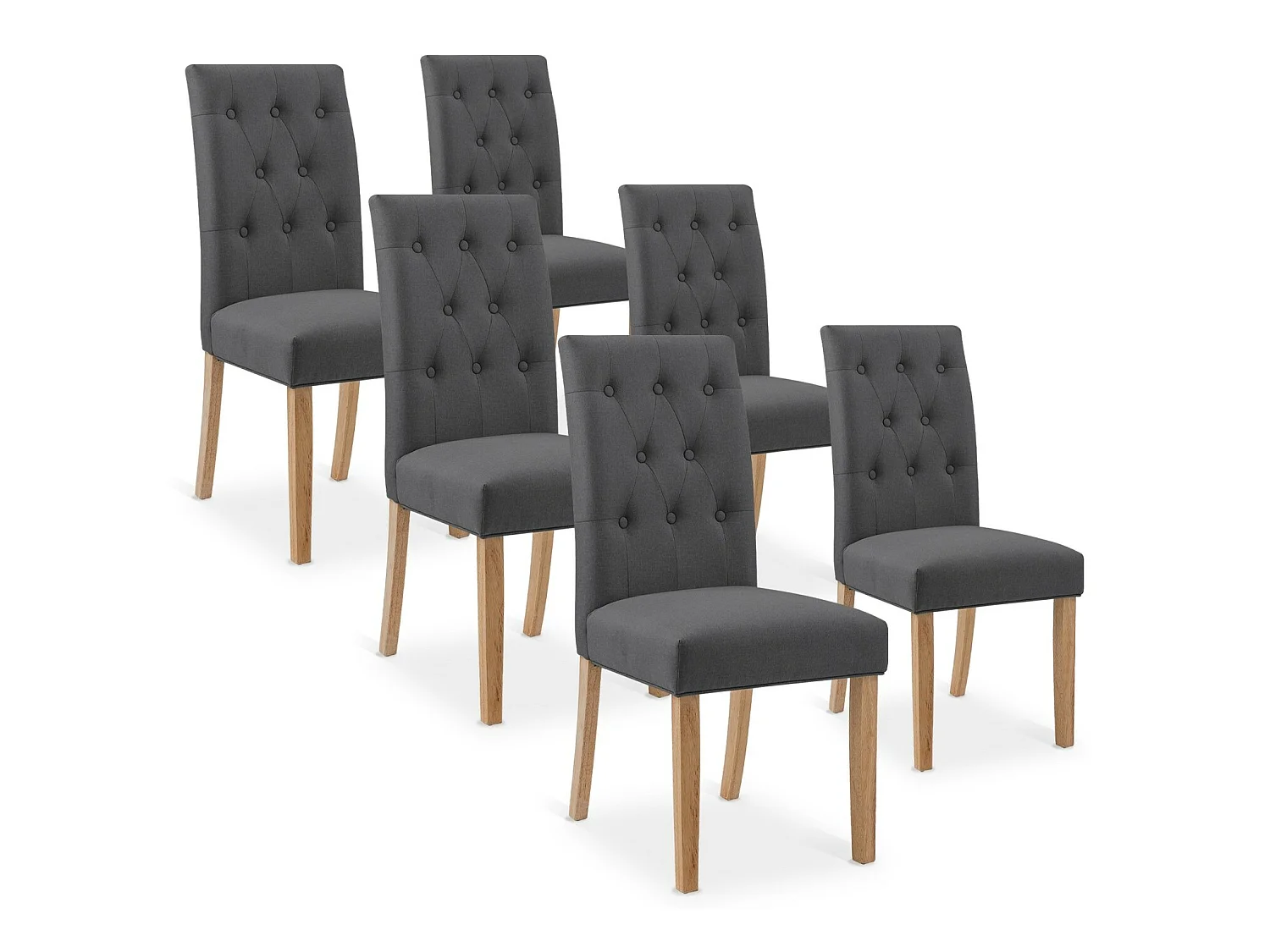 Lot de 6 chaises capitonnées Gaya tissu gris