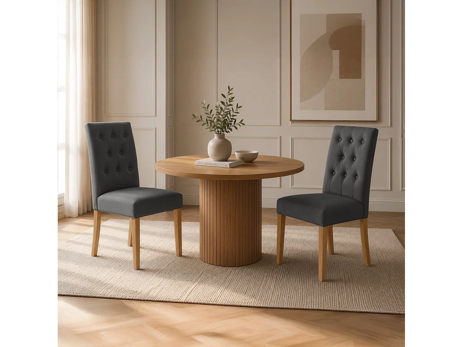 Lot de 6 chaises capitonnées Gaya tissu gris