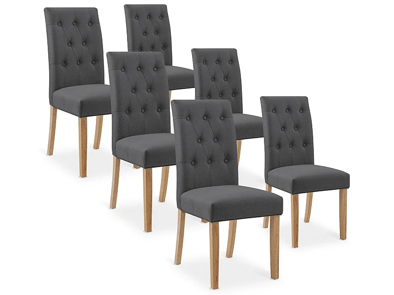 Lot de 6 chaises capitonnées Gaya tissu gris