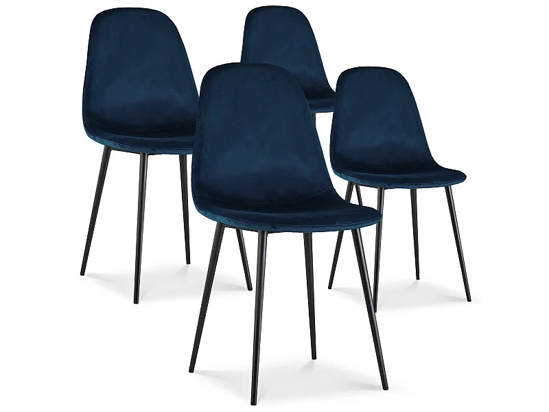 Lot de 4 chaises Bali velours bleu pieds noir