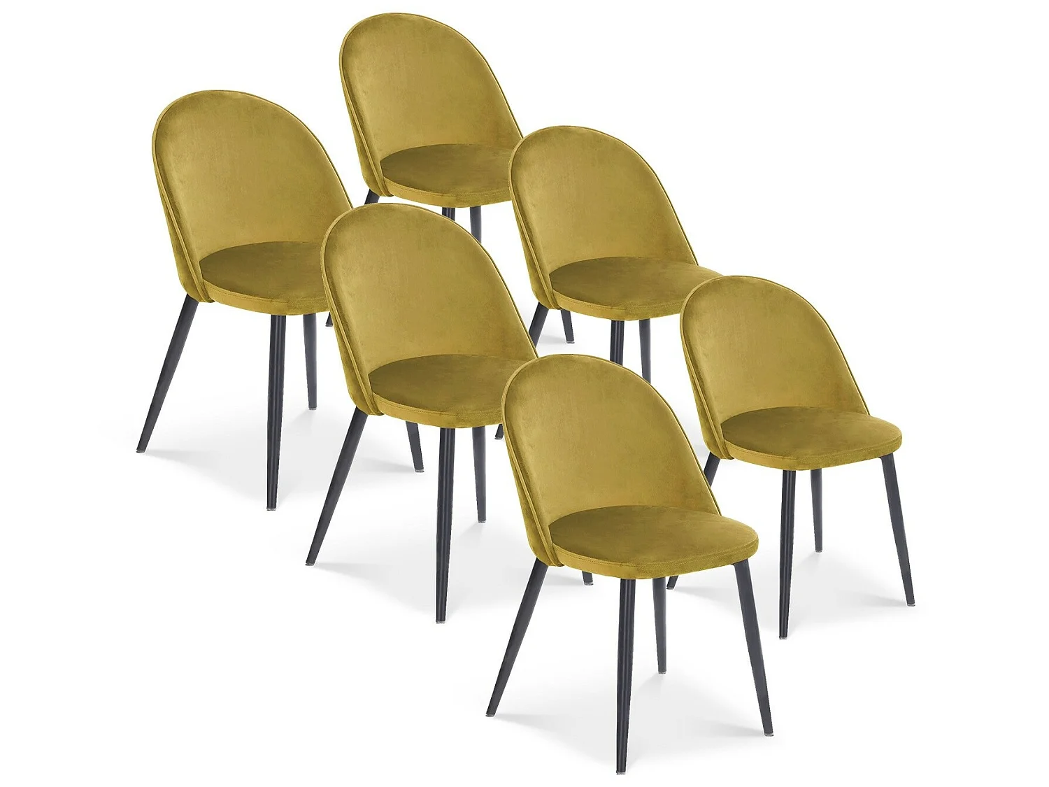 Lot de 6 chaises Cecilia velours Jaune pieds noirs