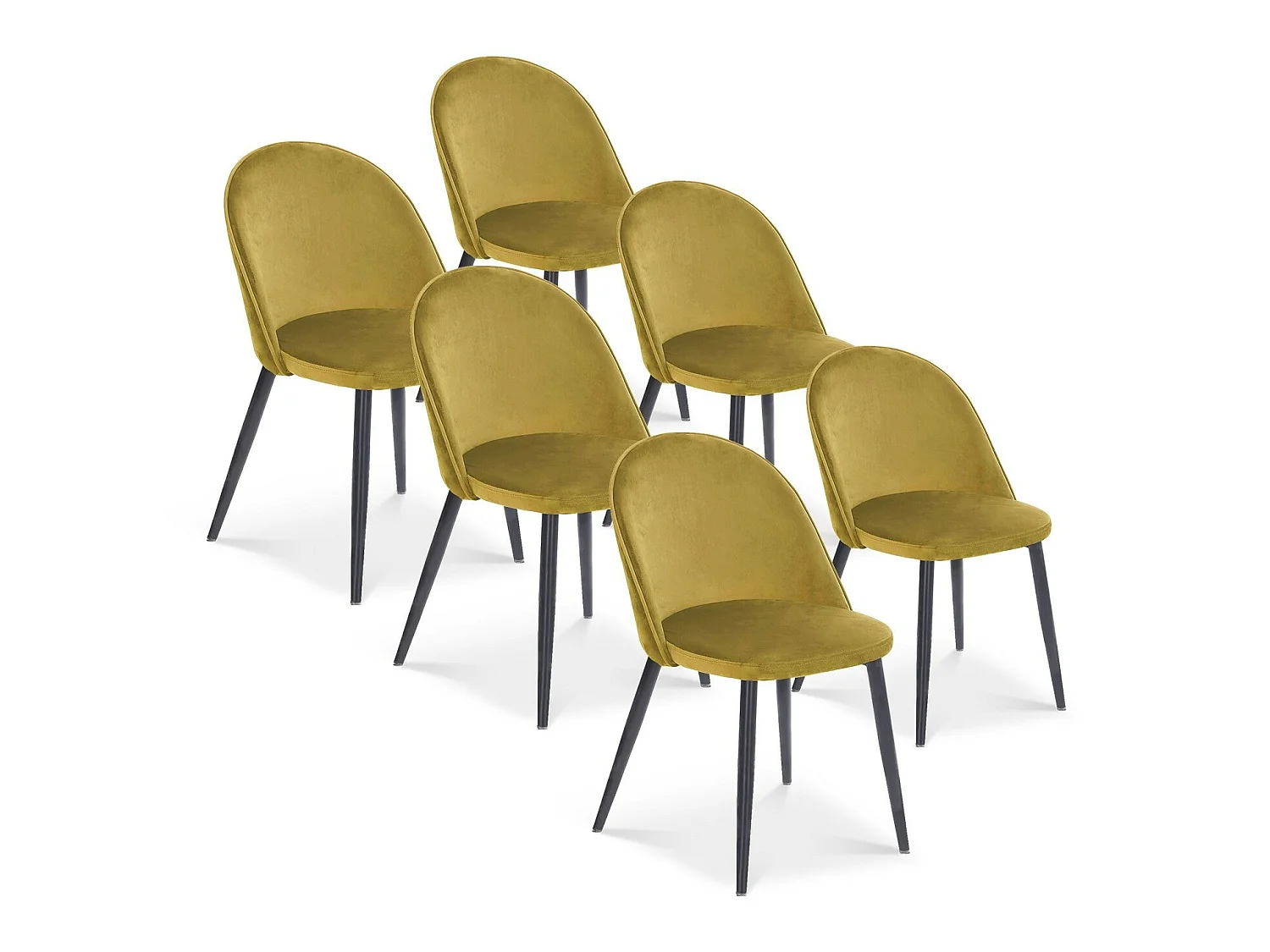 Lot de 6 chaises Cecilia velours Jaune pieds noirs