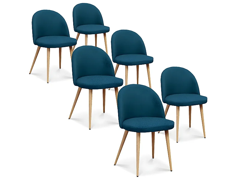 Lot de 6 chaises scandinaves Cecilia tissu bleu canard