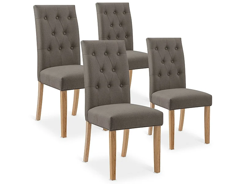 Lot de 4 chaises capitonnées Gaya tissu taupe