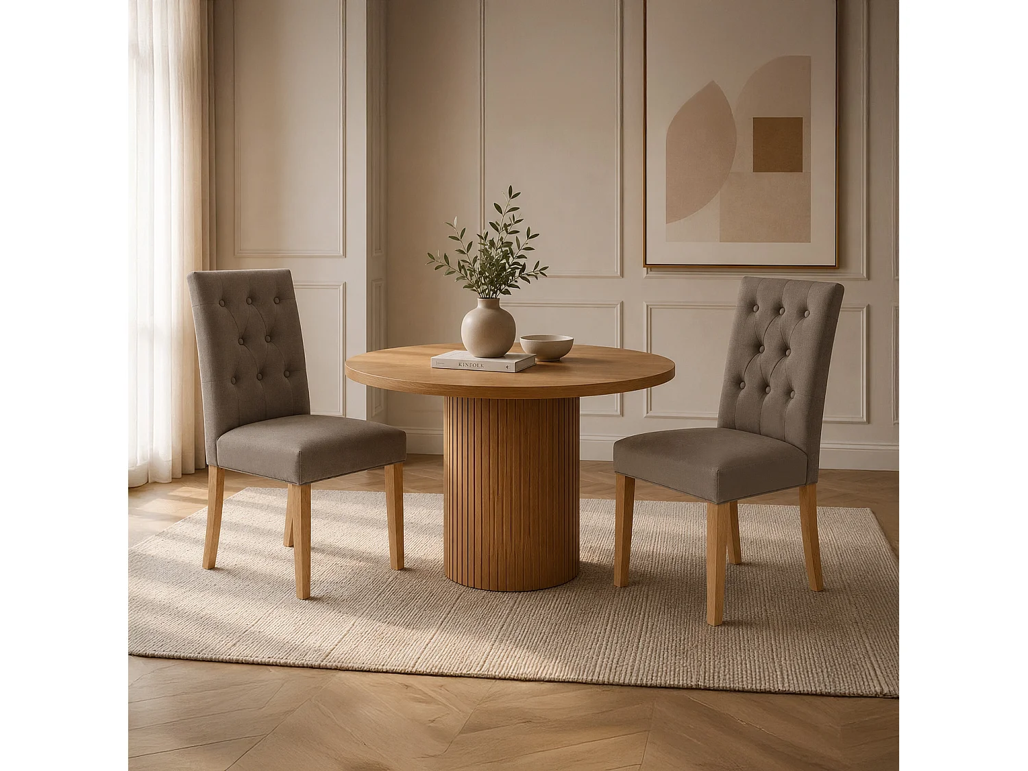 Lot de 2 chaises capitonnées Gaya tissu taupe