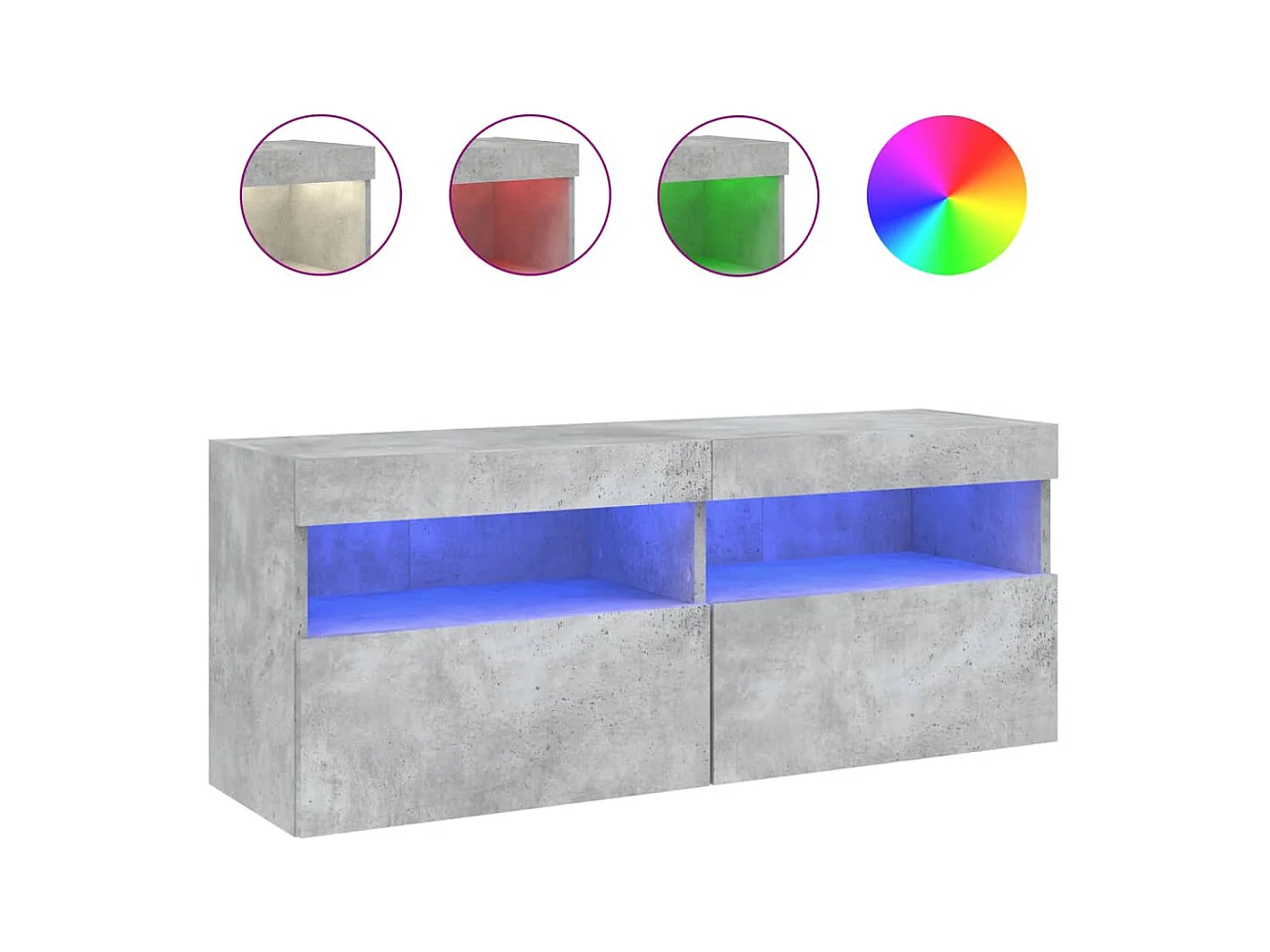 Meuble TV mural avec lumières LED gris béton 100x30x40 cm