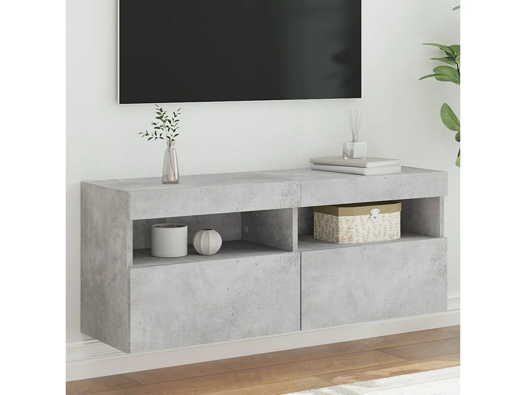 Meuble TV mural avec lumières LED gris béton 100x30x40 cm