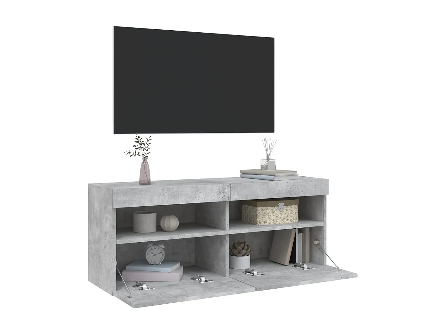 Meuble TV mural avec lumières LED gris béton 100x30x40 cm