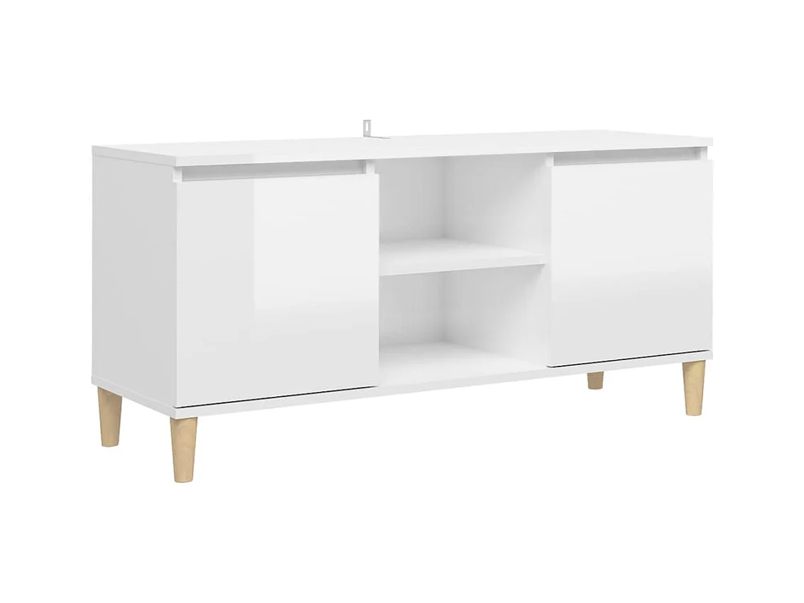 Meuble TV avec pieds en bois Blanc brillant 103,5x35x50 cm